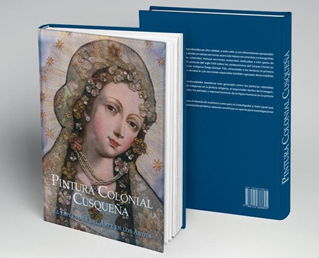 Portada y contraportada del libro Pintura Colonial Cusqueña: El esplendor del arte en los Andes.